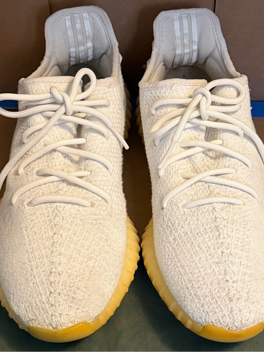 100% Authentic Yeezy White Knit with soft gum Sole Mens 11/Women 12 1/2